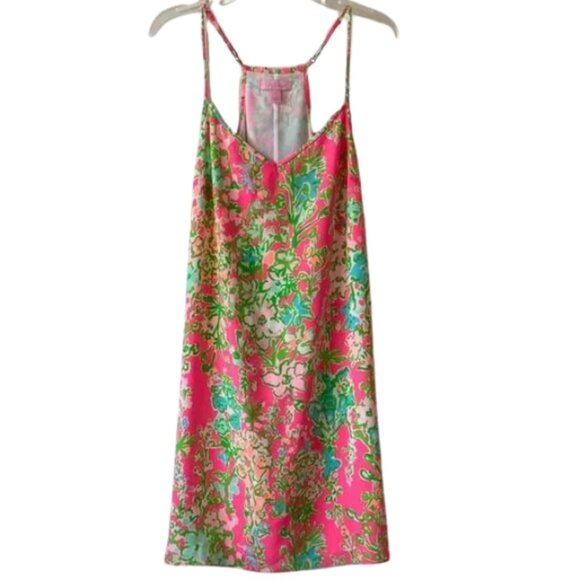 Lilly Pulitzer Silk Mini Dress - Women's Small, Pink & Green Floral - Picture 1 of 9